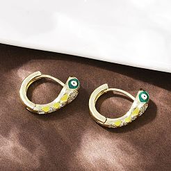 真鍮製マイクロパヴェキュービックジルコニアフープピアス  カドミウムフリー＆鉛フリー  エナメル  ヘビ  18KGP本金メッキ  ミックスカラー  20x21x7.5mm&nbsp;EJEW-B146-02G