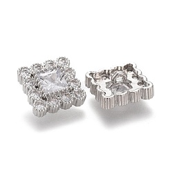 真鍮製マイクロパヴェクリアキュービックジルコニアシャンクボタン  正方形  プラチナ  11x11x5.5mm  穴：1mm&nbsp;KK-H738-16P