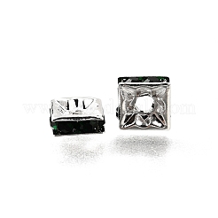 真鍮製ラインストーンスペーサービーズ  正方形  ニッケルフリー  グリーン  銀色のメッキ  6 6 MMX MMX 3mm  穴：1mm&nbsp;X1-RSB072-12S