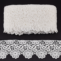 15ヤードのコットン刺繍フラワーレースリボン  服飾材料  ホワイト  5-3/4インチ（145mm）  約15.00ヤード（13.72m）/ pc&nbsp;OCOR-WH0086-91B