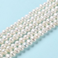 天然養殖淡水パールビーズ連売り  ポテト  グレード4 A  パパイヤホイップ  5~8x6~7mm  穴：0.5mm  約61個/連  14.17インチ（36cm）&nbsp;PEAR-E018-57
