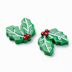 樹脂カボション  不透明な  クリスマステーマ  クリスマスヒイラギ  レッド  グリーン  23x26x6mm&nbsp;RESI-R429-33