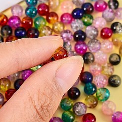 DIYストレッチブレスレット作成キット  840個12色スプレー塗装クラックルガラスビーズ  2ロールの伸縮性のあるクリスタルスレッドと1個のミシンはさみ  ミックスカラー  6mm  穴：1.3~1.6mm  12色  70個/カラー  840pc&nbsp;DIY-SZ0004-06