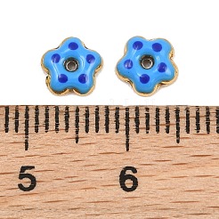304ステンレススチールエナメルビーズ  花  イオンプレーティング（ip）  ゴールドカラー  ブルー  6x6x2mm  穴：0.7mm&nbsp;SA-CBAA937-13G-01