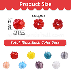 40個8色手作りランプワークビーズ  花  ミックスカラー  10~11x11.5~12.5mm  穴：1.2mm  5個/カラー&nbsp;LAMP-YW0001-86