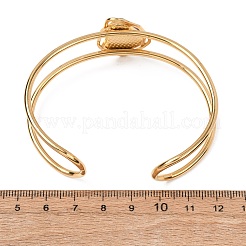 304ステンレススチールと楕円形のアクリル製天然石風ビーズを使用した女性用カフバングル  ゴールドカラー  キャメル  内径：2.01インチ（5.1cm）x2.48インチ（6.3cm）&nbsp;BJEW-T027-01C