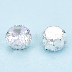 縫い付けラインストーン  真鍮製爪付き台座付き  フラットラウンド  ニッケルフリー  プラチナ  6x4~4.5mm  穴：1mm  約720個/セット&nbsp;KK-T070-03P-C