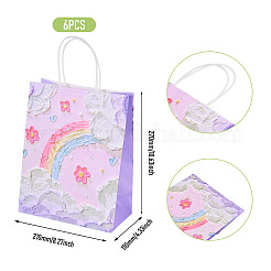 花柄プリント紙ギフトバッグ6個  ハンドル付き  模様の長方形  カラフル  21x11x27cm&nbsp;ABAG-TADJ0001-08B