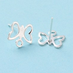 201 ステンレススチールスタッドピアス金具  水平ループと316ステンレススチールピン付き  蝶  925銀メッキ  9x10mm  穴：1.4mm  ピン：0.7mm&nbsp;STAS-K241-16S