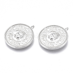 真鍮チャーム  仏とフラットラウンド  ニッケルフリー  プラチナメッキ  28x25x4mm  穴：1.8mm&nbsp;KK-S356-001-NF