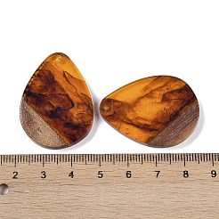 レジン＆ウッドパーツ  ティアドロップチャーム  サドルブラウン  35.5x26.5x3mm  穴：2mm&nbsp;WOOD-F015-07H
