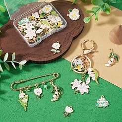 32個16スタイルアロイエナメルペンダント  花のチャーム  ゴールドカラー  ホワイト  19~31.5x11.5~28x1~3mm  穴：1.4~2mm  2個/スタイル&nbsp;ENAM-TA0004-10