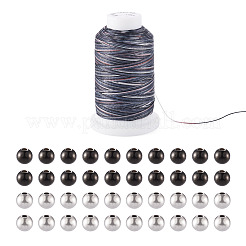 DIYビーズブレスレット作成キット  304ステンレススチールラウンドビーズを含む  ポリエステルワックスコード  電気泳動ブラック＆ステンレススチールカラー  ビーズ：8mm  40個/袋&nbsp;DIY-TA0003-68