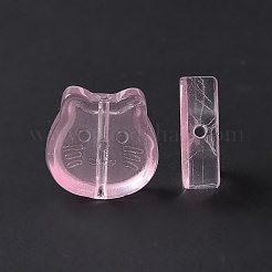 透明なスプレー塗装ガラスビーズ  猫  パールピンク  13.5x14x5mm  穴：1.2mm&nbsp;GLAA-I050-13L