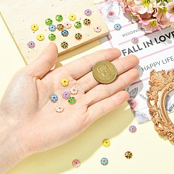 30色合金エナメルビーズキャップ6個  花  ゴールドカラー  ミックスカラー  8.5x2mm  穴：1.4mm  5個/カラー&nbsp;FIND-CJ0005-52