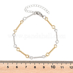 ツートンカラーの304ステンレススチール製ツイストロープリンクチェーンブレスレット（女性用）  イオンプレーティング（ip）  長持ちメッキ  ゴールデン·ステンレス鋼色  6.57インチ（16.7cm）&nbsp;BJEW-A160-09GP