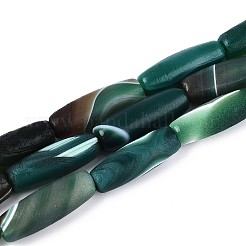天然石瑪瑙ビーズ連売り  染め＆加熱  艶消し  バレル  ティール  27~30.5x9~10.5mm  穴：2.5~3.5mm  約10個/連  11.42~11.81インチ（29~30cm）&nbsp;G-N357-06A-01