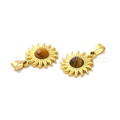 天然タイガーアイファセットサンペンダント  ゴールドトーンの304ステンレススチールチャーム  18x15.5x4.5mm  穴：6x3mm&nbsp;STAS-P361-03G-03