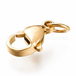 イオンプレーティング（IP）304ステンレススチールカニカン  丸カン付き  ゴールドカラー  12x7x3.5mm  穴：3mm  丸カン：5x0.6ミリ&nbsp;LS-X-STAS-G240-01D-G