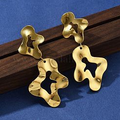 女性用304ステンレススチールダングルスタッドピアス  イオンプレーティング（ip）  14KGP本金メッキ  花  67x31.5mm&nbsp;EJEW-K268-13A-G