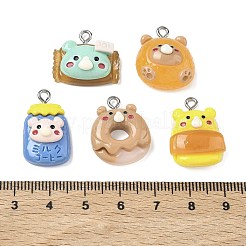 クマをテーマにした不透明樹脂ペンダント  ミックスシェイプチャーム  ステンレススチールループ付き  ステンレス鋼色  ミックスカラー  18~23.5x13.5~20x6.5~9mm  穴：2mm&nbsp;RESI-B044-08P