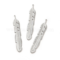 変色しない304ステンレススチールペンダント  フェザーチャーム  ステンレス鋼色  58.5x10x2mm  穴：1.5mm&nbsp;STAS-P312-10P