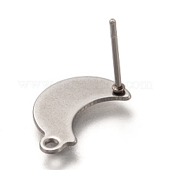 変色しない304ステンレススチールスタッドピアス金具  カン付き  ムーン  ステンレス鋼色  14.5x9mm  穴：1.4mm  ピン：0.7mm&nbsp;STAS-I176-10P