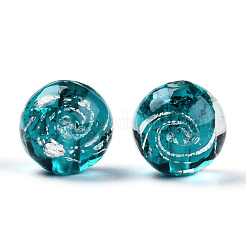 手作り銀箔ランプワークビーズ  ラウンド  ダークシアン  13~14mm  穴：1.6~1.8mm&nbsp;LAMP-N029-019-A03