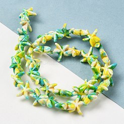 合成ターコイズ染色ビーズ連売り  燃料噴射効果  ヒトデ  緑黄  13.5~14x14~15x5mm  穴：1.5mm  約35~37個/連  14.17''~14.96''（36~38センチメートル）&nbsp;X-G-P507-04G