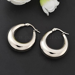 変色しない304ステンレススチール製チャンキーフープピアス（女性用）  ステンレス鋼色  32x28x10mm  ピン：0.6mm&nbsp;X-EJEW-F280-06E-P