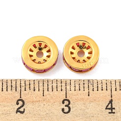 925スターリングシルバーマイクロ舗装キュービックジルコニアビーズ  フラットラウンド  18KGP本金メッキ  パープル  8x3mm  穴：1.5mm&nbsp;STER-U002-15C-G