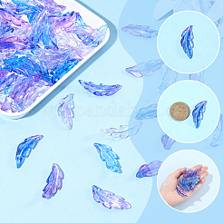 120個 120個 8色プラスチックペンダント  羽  グラデーションカラー  暗い蘭  39.5x14x4.5mm  穴：1.6mm&nbsp;FIND-SC0020-72