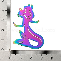 イオンプレーティング（IP）201ステンレススチールエッチングメタル装飾ペンダント  虹色  人魚  45x33.5x0.3mm  穴：1.2mm&nbsp;STAS-G328-02I-RC