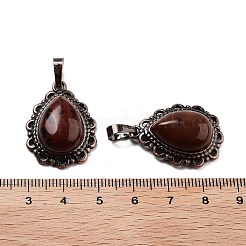 天然マホガニー黒曜石ティアドロップペンダント  赤銅トーンの真鍮チャーム  28.5x20.5x7mm  穴：8x5mm&nbsp;G-K363-01R-20