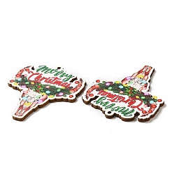 片面クリスマスプリントウッドビッグペンダント  メリークリスマスの牛の頭のチャーム  カラフル  55x47.5x2.5mm  穴：2mm&nbsp;WOOD-D025-19