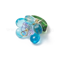 真鍮ガラスの花のペンダント  ディープスカイブルー  22x18.5x18.5mm  穴：3.5x3.5mm&nbsp;PALLOY-MZ00630-06