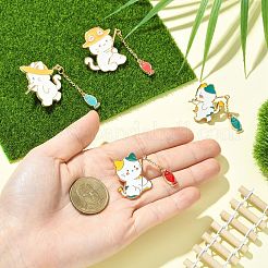猫と魚のエナメルピン 4個 4スタイル  バックパックの服の金メッキ合金バッジ  ミックスカラー  39x32x1.5mm&nbsp;JEWB-CJ0003-43