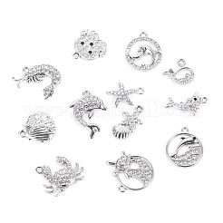 12pcs12スタイルアロイラインストーンペンダント  鉛フリー＆カドミウムフリー  混合形状  プラチナ  14~25x13~23x2~3.5mm  穴：1.6~1.8mm  1個/スタイル&nbsp;FIND-TAD0001-02