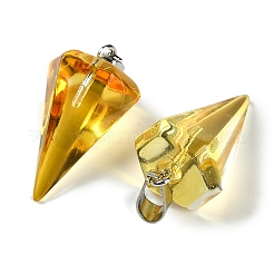 塗装ガラスペンダントスプレー  プラチナ鉄ループ付き  コーン  きいろ  26.5x15.5x13.5mm  穴：7.5mm&nbsp;GLAA-Z007-03J