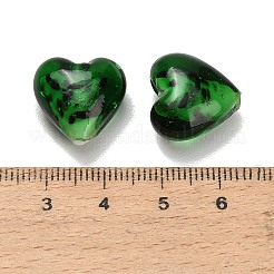 手作りゴールドパウダー入りランプワークビーズ  ヒョウプリントの心  グリーン  15.5~16x16x10.5mm  穴：1mm&nbsp;LA-T031-01B