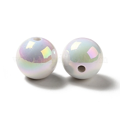 UVメッキレインボー虹色アクリルビーズ  ラウンド  ホワイト  15~15.5x15.5~16mm  穴：2.7mm&nbsp;PACR-D070-01F