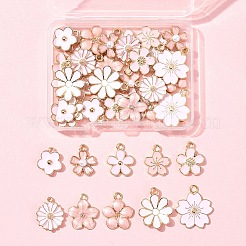 40個10スタイルアロイエナメルチャーム  アブソリュートプラスチック模造パール  さくらの花  ライトゴールド  ピンク  13~20.5x11.5~17.5x1.5~4.5mm  穴：1.2~2mm  4個/スタイル&nbsp;ENAM-FS0002-33