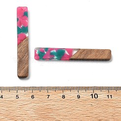樹脂とクルミのペンダント  長方形  ミックスカラー  51.5x7.5x2.5mm  穴：1.8mm&nbsp;FIND-R051-07