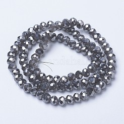 電気メッキガラスビーズセット  イミテーション翡翠  フル虹メッキ  多面カット  ロンデル  グレー  4x3mm  穴：0.4mm  約123~127個/連  16.5~16.9インチ（42~43cm）&nbsp;EGLA-A034-J4mm-Y01
