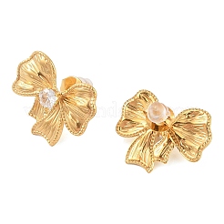 304ステンレススチールスタッドピアス  ラインストーン付き  女性のためのジュエリー  蝶結び  18KGP本金メッキ  16.5x20.5mm&nbsp;EJEW-Z063-06G