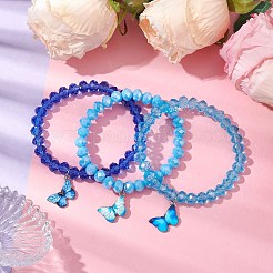 電気メッキファセットロンデルガラスビーズストレッチブレスレットセット  蝶のプリントが入った合金エナメルチャームの重ね付けできる女性用ブレスレット  ミックスカラー  内径：1-5/8インチ（4.2cm）  1個/色について&nbsp;BJEW-JB10482
