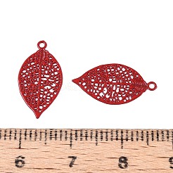 スプレー塗装された中空430ステンレス鋼ペンダント  葉のチャーム  クリムゾン  17x9x0.3mm  穴：1~1.2mm&nbsp;STAS-N121-07A