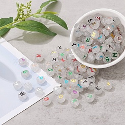 150個の蓄光アクリルビーズ  水平穴  ランダムな混合文字でフラットラウンド  ミックスカラー  10x6mm  穴：2mm&nbsp;LACR-YW0001-02