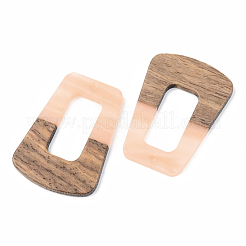 不透明な樹脂とクルミ材のペンダント  台形  ライトサーモン  37.5x27x3mm  穴：2mm&nbsp;RESI-S389-034A-C02