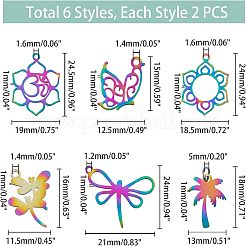 ステンレスペンダント201個  混合図形  レーザー切断  虹色  15~24.5x11.5~21x1mm  穴：1.2~3mm  12個/箱&nbsp;STAS-UN0012-87